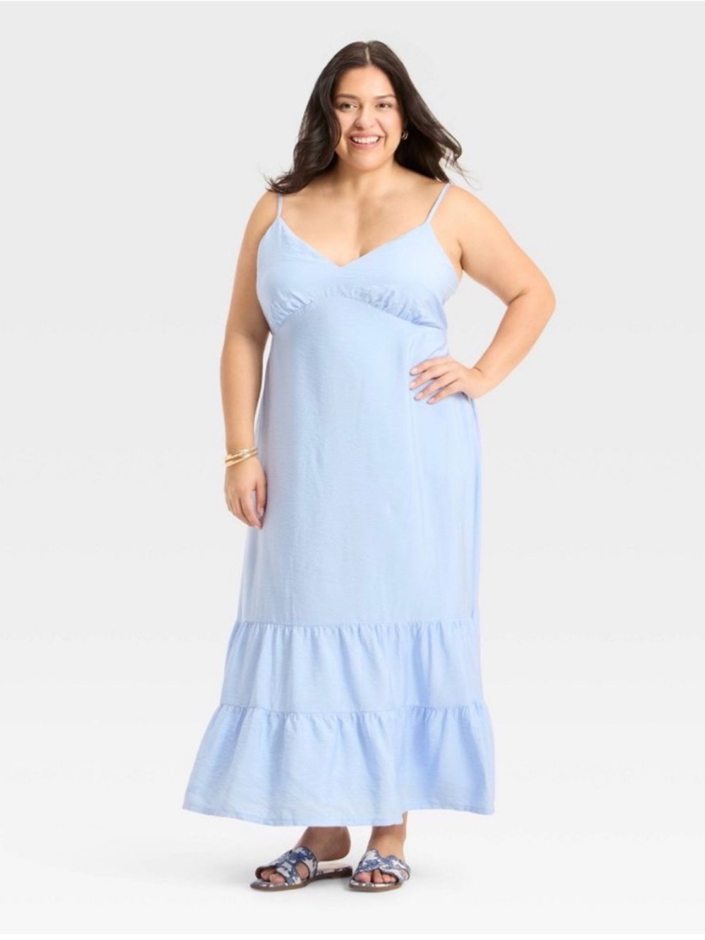 a new day open v neck back Light Blue Tiered Maxi Dress